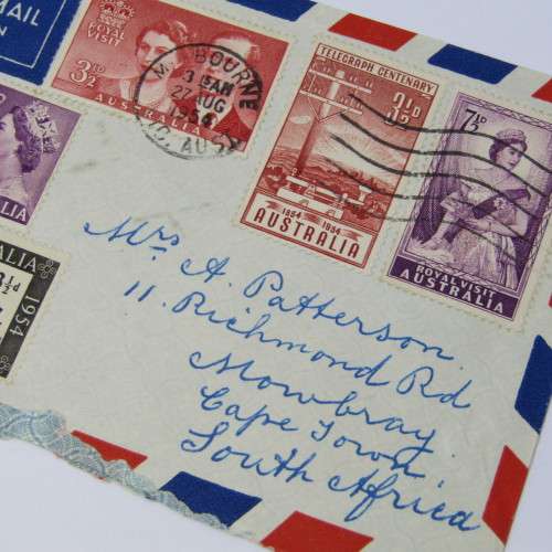 Australian Airmail cover to South Africa with variety of stamps