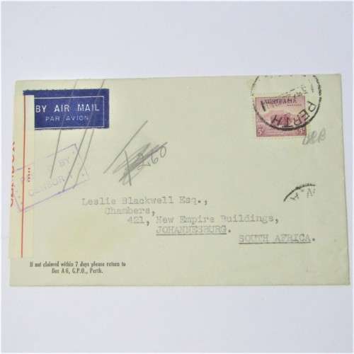 Australian Censor, Airmail cover to South Africa