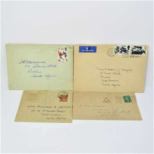 4 Used postal envelopes England to South Africa