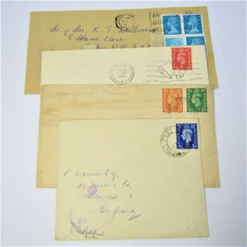 Lot of four Used postal envelopes from England to South Africa