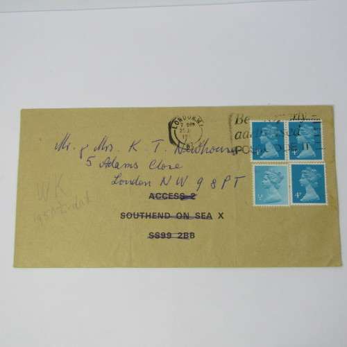 Lot of four Used postal envelopes from England to South Africa