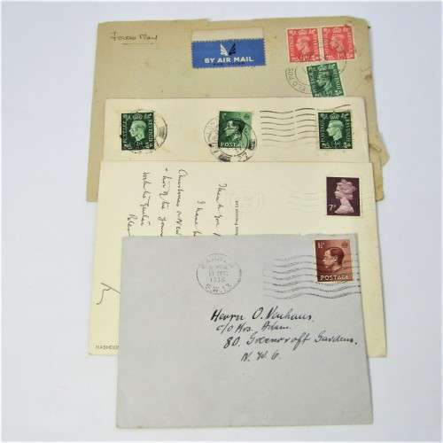 Lot of four Used postal envelopes from England to South Africa