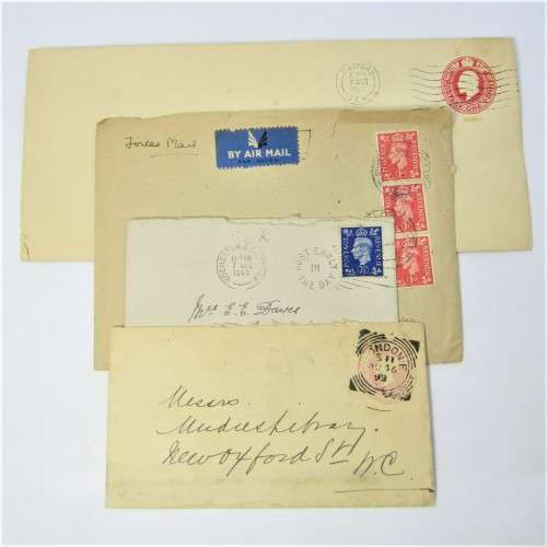Lot of four Used postal envelopes from England to South Africa