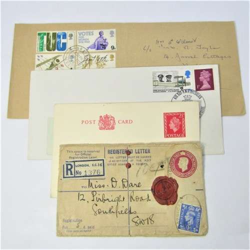 Lot of four Used postal envelopes from England to South Africa