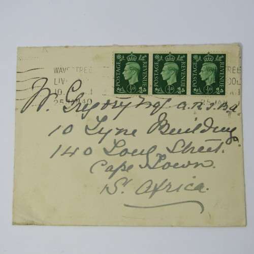 Lot of four Used postal envelopes from England to South Africa