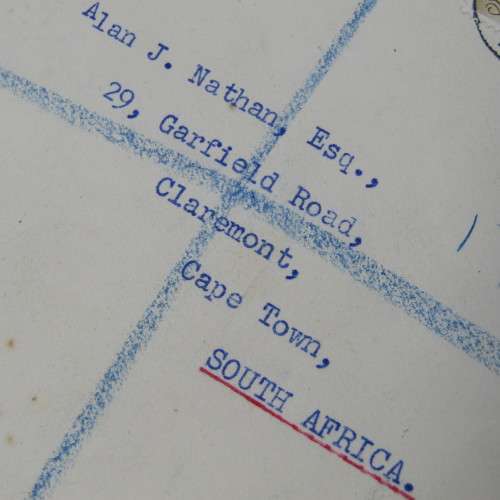 British registered cover to South Africa , marked First Day Cover