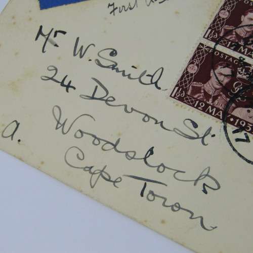 Airmail first day cover from England to Cape Town South Africa 12 May 1937