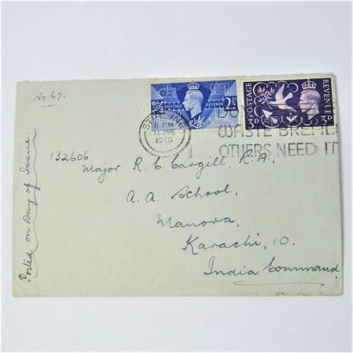 First day cover from Stirling Scotland to Karachi India 11 June 1946