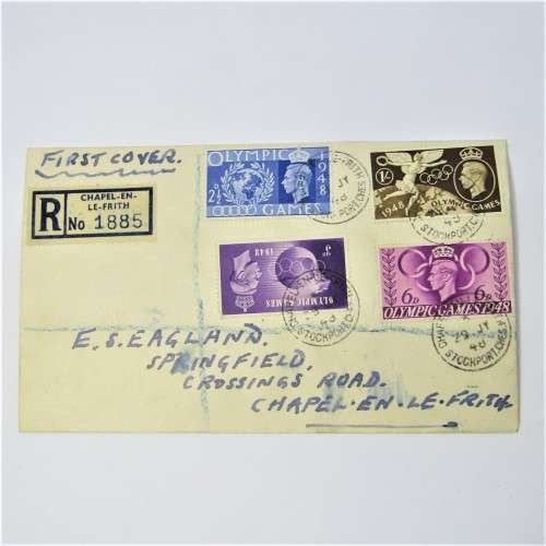 Registered First day cover from Chapel en Le Frith to Chapel en Le frith England with 4 stamps