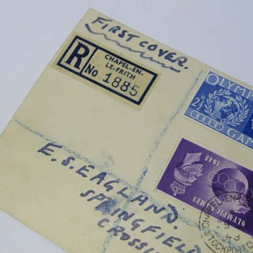 Registered First day cover from Chapel en Le Frith to Chapel en Le frith England with 4 stamps