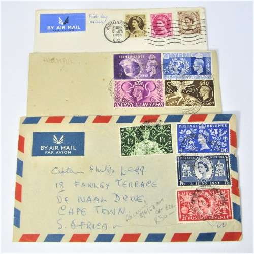 3 used envelopes from England to South Africa