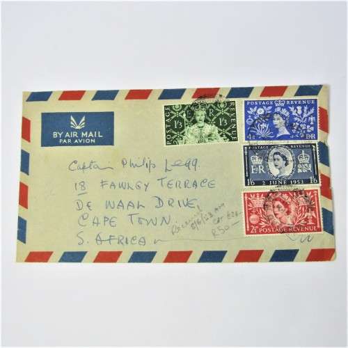 3 used envelopes from England to South Africa