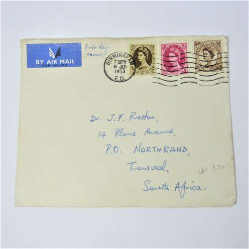 3 used envelopes from England to South Africa