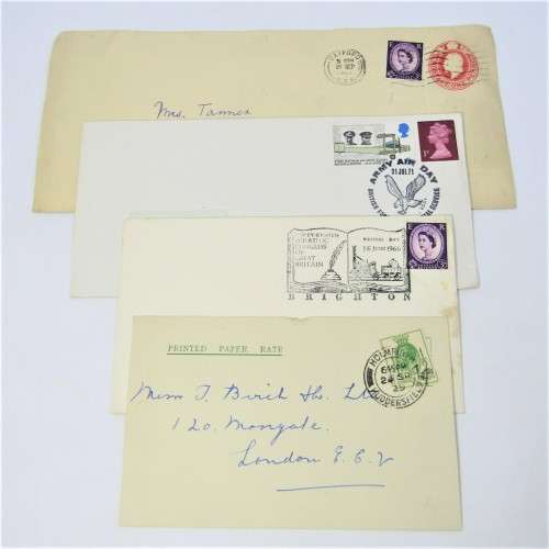 Lot of four Used postal envelopes from England to South Africa