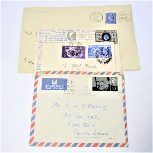 Lot of four Used postal envelopes from England to South Africa