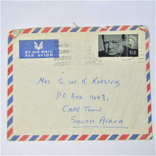 Lot of four Used postal envelopes from England to South Africa