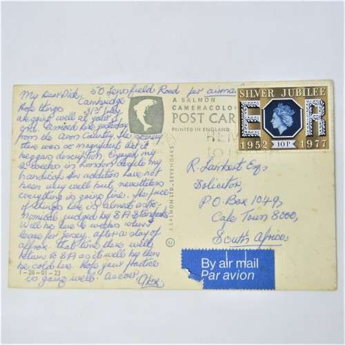 Lot of four Used postal envelopes from England to South Africa