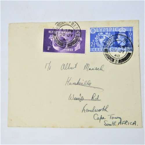 Lot of four Used postal envelopes from England to South Africa