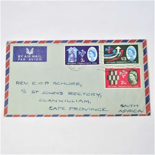 3 Used postal envelopes from England to South Africa