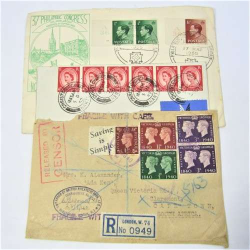 3 Used postal envelopes from England to South Africa