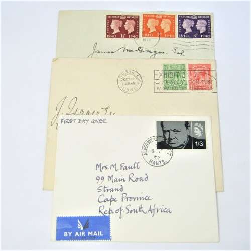 3 Used postal envelopes from England to South Africa