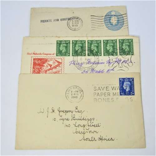 3 Used postal envelopes from England to South Africa