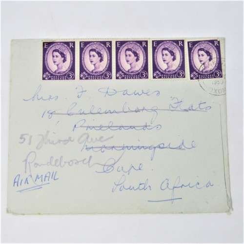 Lot of four Used postal envelopes from England to South Africa