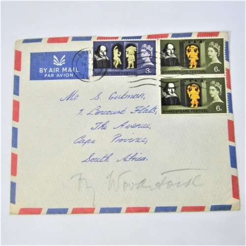 Lot of four Used postal envelopes from England to South Africa