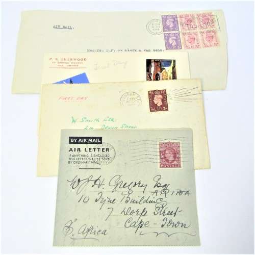 Lot of four Used postal envelopes from England to South Africa