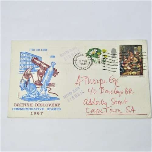 Lot of four Used postal envelopes from England to South Africa