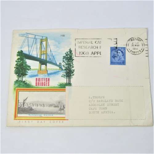 Lot of four Used postal envelopes from England to South Africa