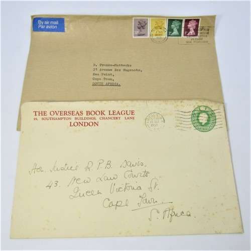 2 Used postal envelopes from England to South Afric