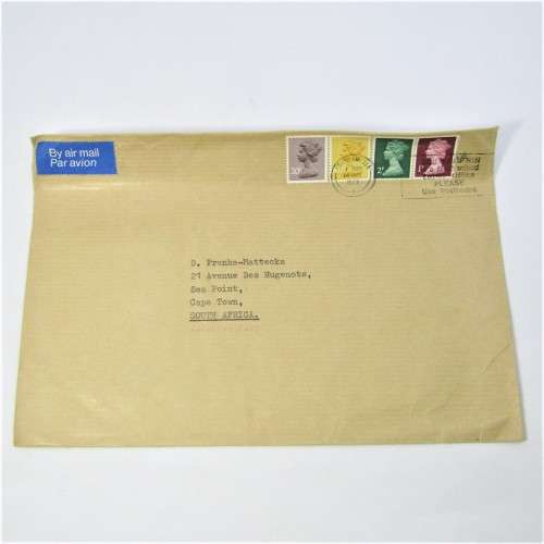 2 Used postal envelopes from England to South Afric