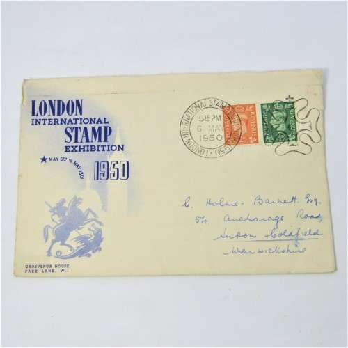 2 London International first day covers stamp Exhibition 1950 Postally used