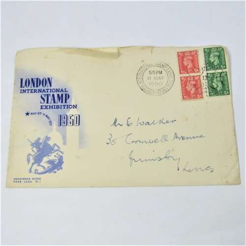 2 London International first day covers stamp Exhibition 1950 Postally used