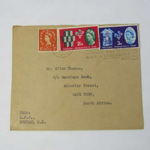 Lot of four Used postal envelopes from England to South Africa