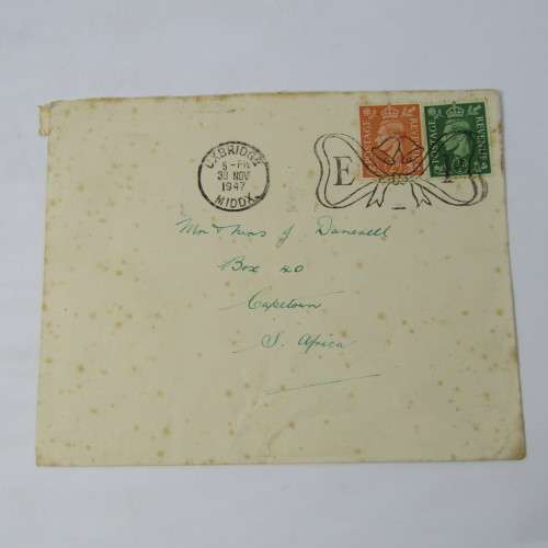 Lot of four Used postal envelopes from England to South Africa