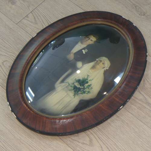Antique Oval frame wedding photo with convex glass - Some minor frame damage