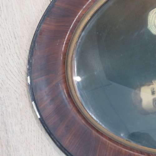 Antique Oval frame wedding photo with convex glass - Some minor frame damage