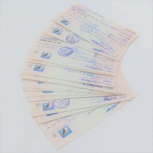 Lot of 20 Standard Bank 1968 cheques - All uprated with 1/2 cent stamp
