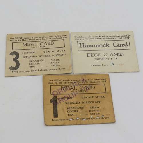 Items belonging to SGT Kisbey-Green - WW2 meal cards on ship transport to/from North Africa