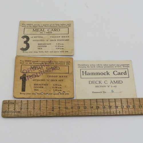 Items belonging to SGT Kisbey-Green - WW2 meal cards on ship transport to/from North Africa