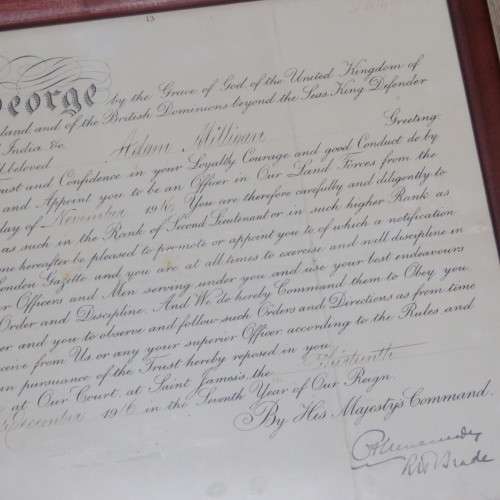 WW1 Appointment of Adam Milligan as an officer of the British Land Forces