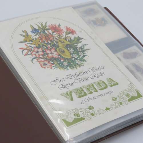 First day cover album with 72 pages and 27 covers and other items - Venda