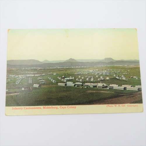 Antique postcard with post boer war picture of the infantry cantonments in Middelburg, Cape Colony