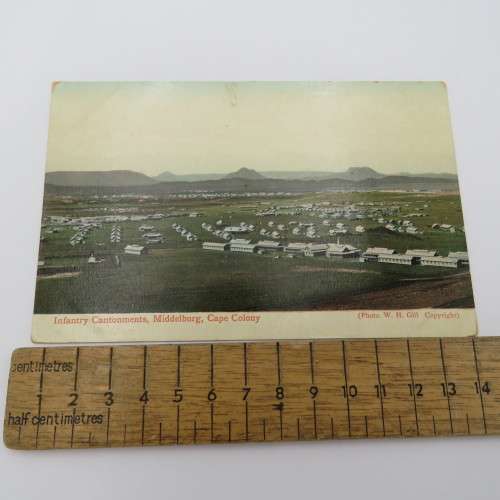 Antique postcard with post boer war picture of the infantry cantonments in Middelburg, Cape Colony