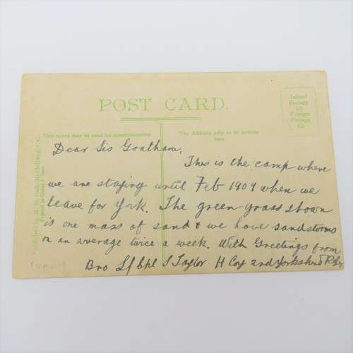 Antique postcard with post boer war picture of the infantry cantonments in Middelburg, Cape Colony
