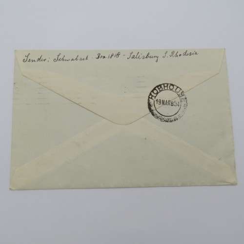 1954 Letter sent from Salisbury, Southern Rhodesia to Hobhouse, Orange Free State