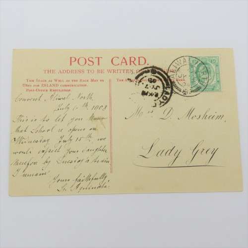 1908 Postcard sent from Aliwal North to Lady Grey, South Africa - Picture of Aliwal North Convent
