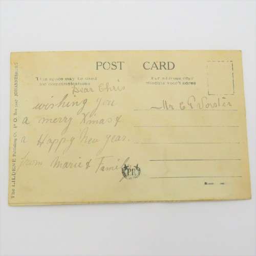 Antique embroidered Hearty Greetings postcard published by Lildene